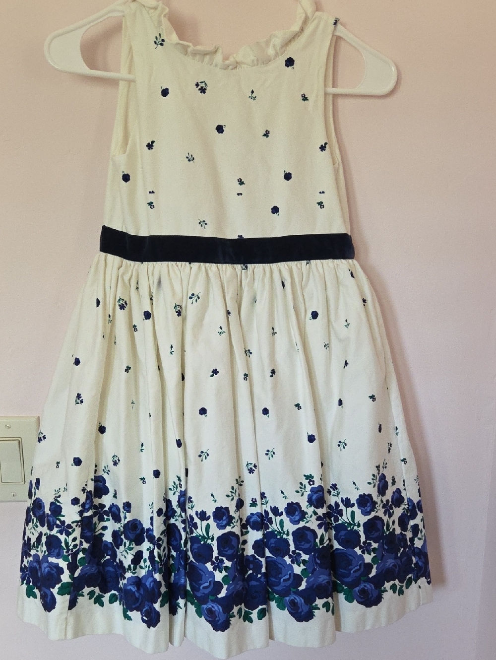 Janie and Jack Cream Dress with Navy Floral Border